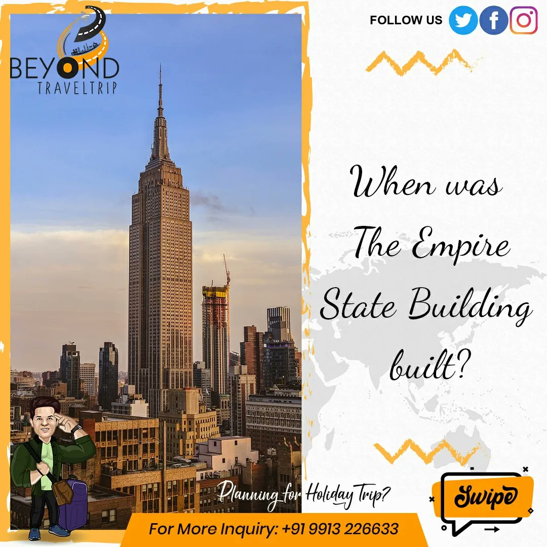 BTraveltrip's tweet photo. When was the Empire State Building built?
.
#beyondtraveltrip #beastoryteller #empirestatebuilding #newyork #nyc #newyorkcity #manhattan #brooklyn #timessquare #centralpark #ny #usa #travel #instagram #photography #newyorker #empirestate #architecture #brooklynbridge https://t.co/oBKcBCjLnZ