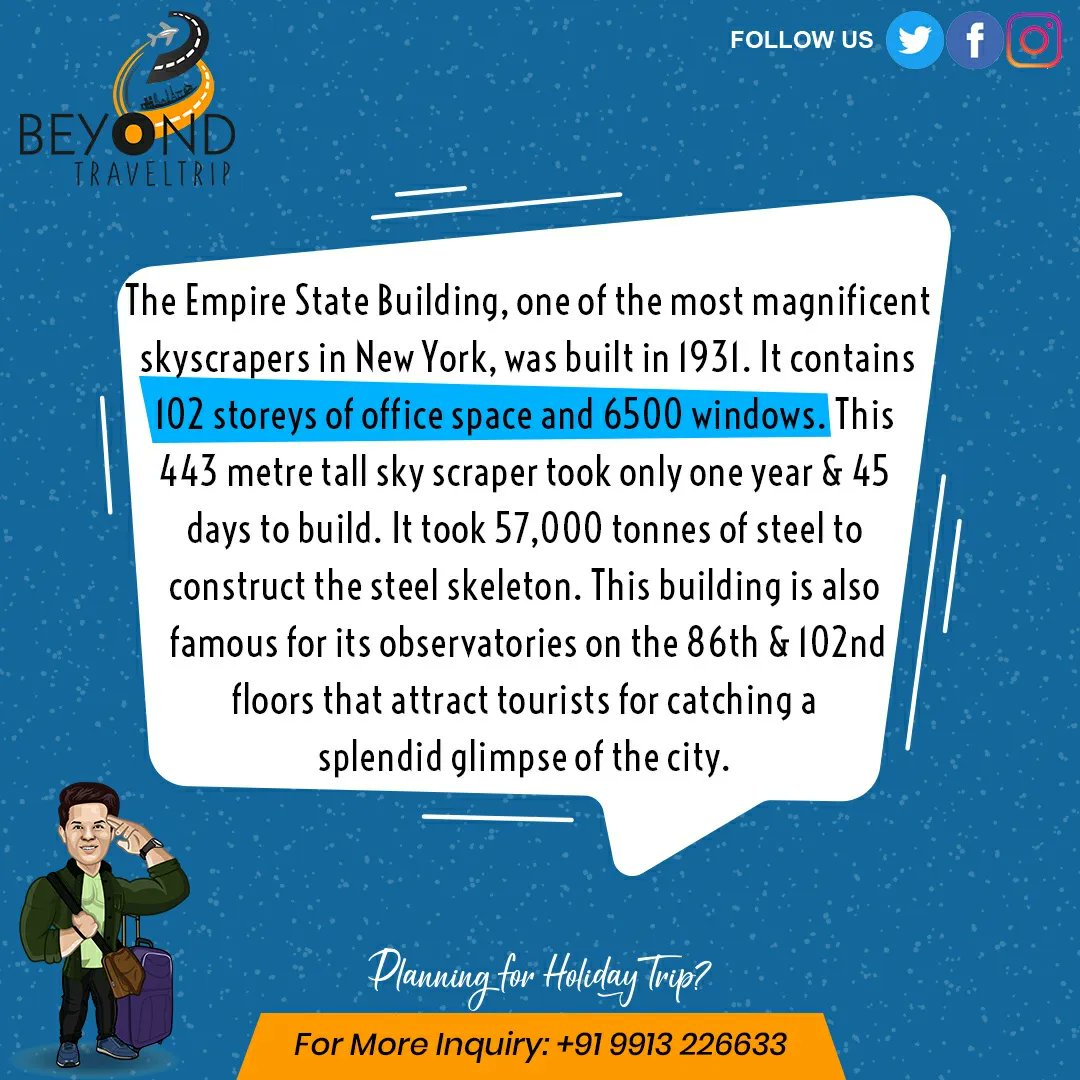 BTraveltrip's tweet photo. When was the Empire State Building built?
.
#beyondtraveltrip #beastoryteller #empirestatebuilding #newyork #nyc #newyorkcity #manhattan #brooklyn #timessquare #centralpark #ny #usa #travel #instagram #photography #newyorker #empirestate #architecture #brooklynbridge https://t.co/oBKcBCjLnZ
