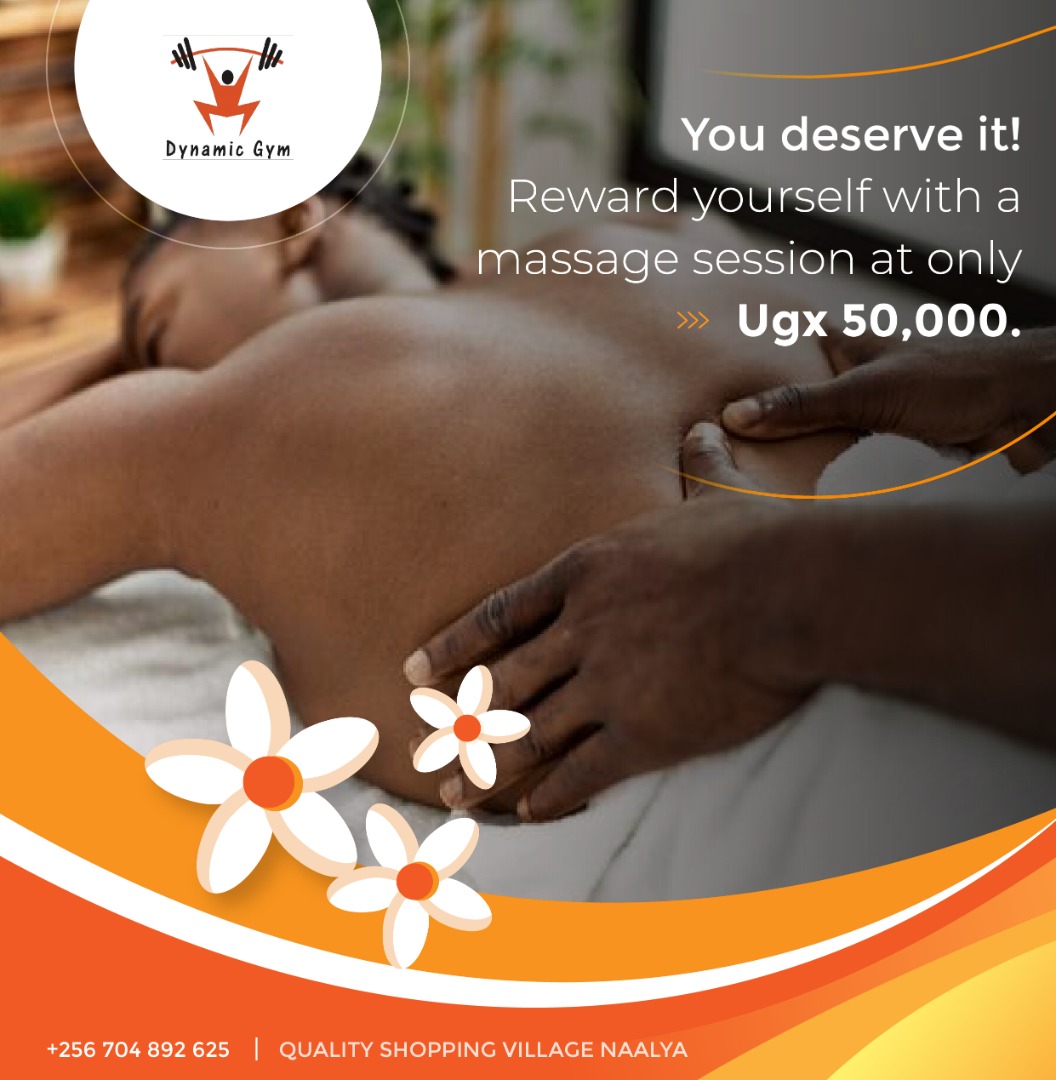 DynamicGym1's tweet photo. Reward yourself with a relaxing massage and improve your overall health at just Ugx 50,000. 
Visit us at Quality Shopping Village, Naalya | +256704892625 for any inquiries. 

#Dynamicgymandspa #fitnessgoals #newmonth https://t.co/ecnThO5H9X
