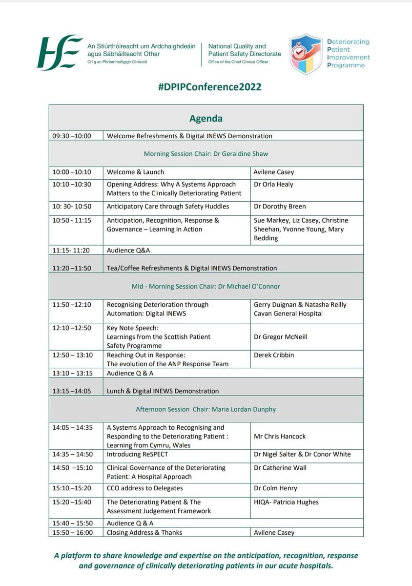 mopbedd's tweet photo. Reminder: LIVE streaming is now available for the Deteriorating Patient Improvement Programme.
Click here ➡️ to register: https://t.co/BrtGZNiGno…
#DPIPConference2022 @YvonneCYoung @SineadHorgan1 @sineadoneilldul @HSELive @mapflynn @CcoHse @mikecuh https://t.co/RBDj4n04h9