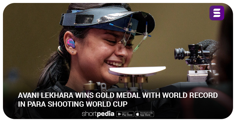 ShortpediaApp's tweet photo. #Paralympics champion #AvaniLekhara won gold at the #ParaShootingWorldCup with a world record score of 250.6 in women's 10m air rifle standing SH1 in #Chateauroux, #France on Tuesday. The 20-year-old shooter broke her own world record of 249.6 to secure her a spot at the 2024 https://t.co/T4sgNred60