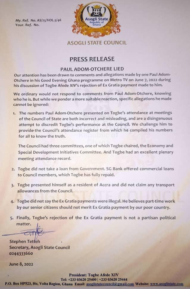 Manasseh_Azure's tweet photo. From Asogli State Council to whom it may or may not concern. https://t.co/Hj9q7dPt5I