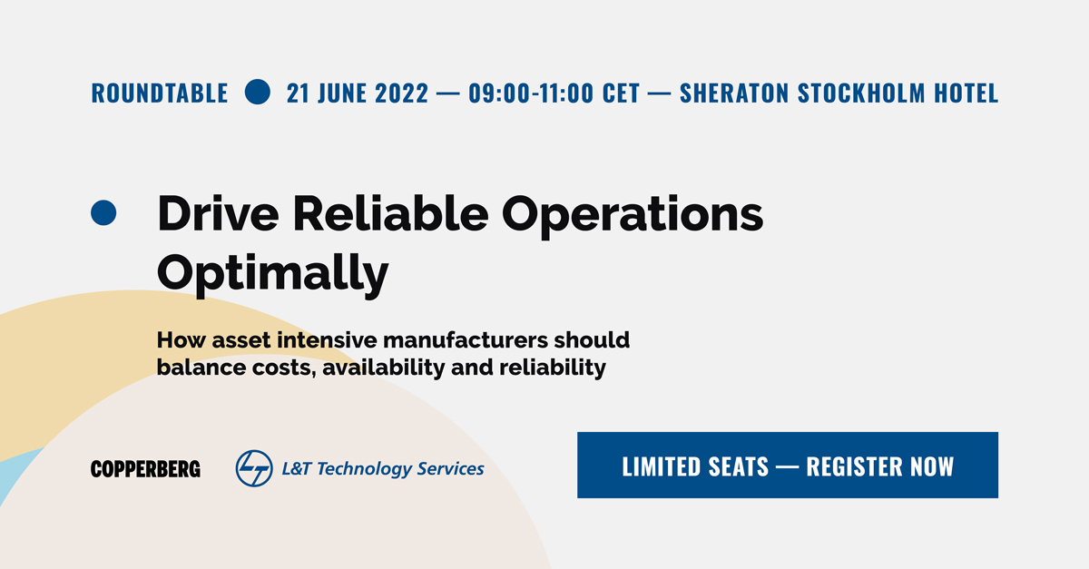 CopperbergAB's tweet photo. We have an exclusive breakfast seminar coming up at the Sheraton Hotel, Stockholm with our partner @LnTTechservices focusing on Driving Reliable Operations Optimally. Seats are very limited - apply for yours now➡️https://t.co/aRMKiMB5sb

#manufacturing #connectedassets https://t.co/loURnBlLge