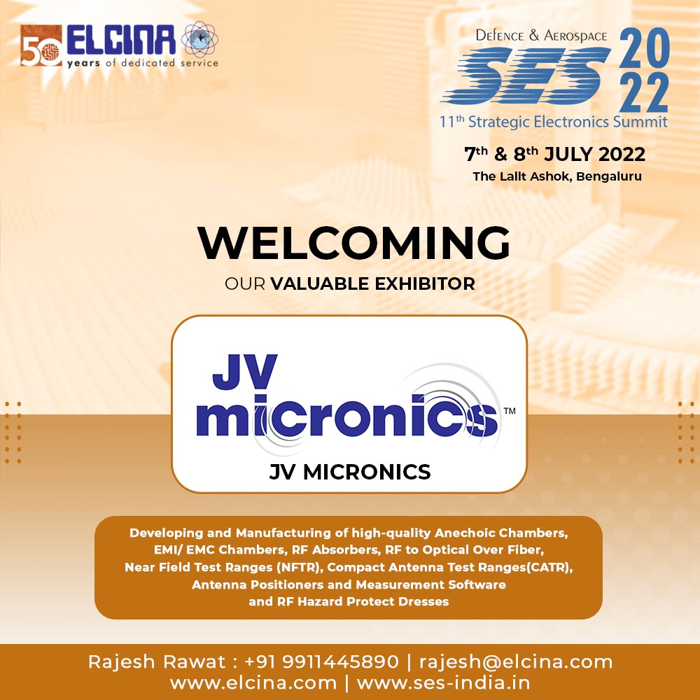 ELCINA_INDIA's tweet photo. Welcoming our valuable Exhibitor, JV Micronics to the 11th Strategic Electronics Summit in Bangalore on 7th & 8th July 2022.
#elcina #electronicsummit #conference #electronicsindustry #aerospace #electronics #electrical #event2022 https://t.co/jTjpMyl6qN