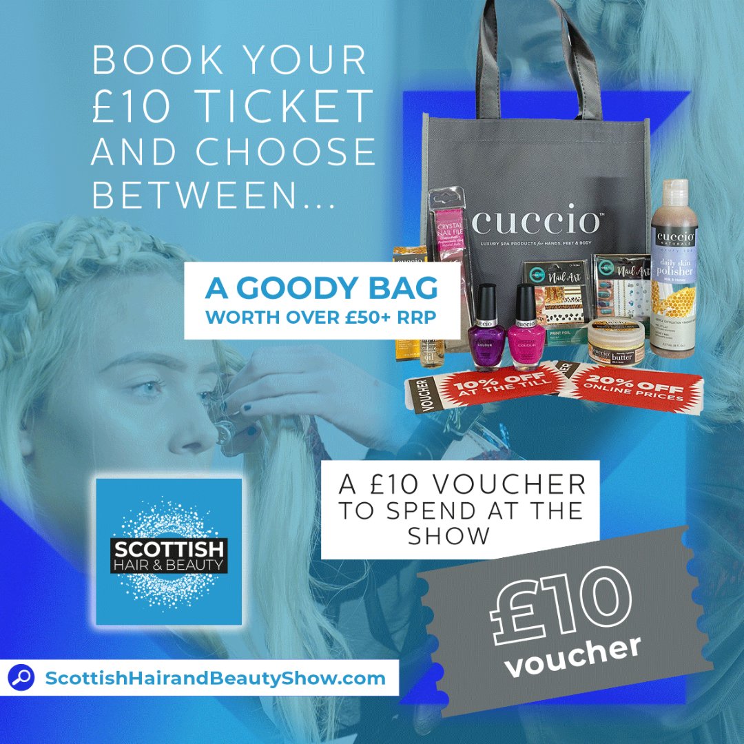 Scottish Beauty Show (@scotbeautyshow) on Twitter photo Limited tickets available! To get your hands on either a luxury <a href="/cucciocolour/">Cuccio Colour</a> goody bag worth over £50 RRP, or a £10 voucher to spend at participating exhibitors or catering, book your tickets today!
#scottishhairandbeautyshow Limited tickets available! To get your hands on either a luxury <a href="/cucciocolour/">Cuccio Colour</a> goody bag worth over £50 RRP, or a £10 voucher to spend at participating exhibitors or catering, book your tickets today!
#scottishhairandbeautyshow