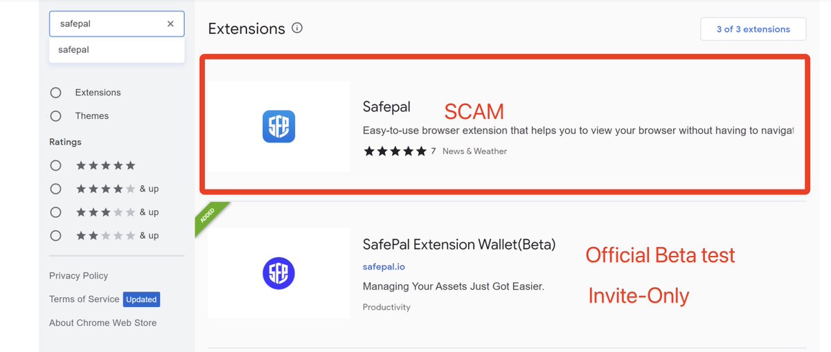 safepal_support's tweet photo. #SafePalAlert #Phishing Please Beware of Google Chrome Extension Scams. 🕵️‍♀️This is a FAKE SafePal Extension Wallet. 

@safepal Extension Wallet has not been publicly launched. The Beta Test SafePal Extension Wallet is INVITE-ONLY.

🚨Please Beware🚨 https://t.co/13hoVkE2Yr