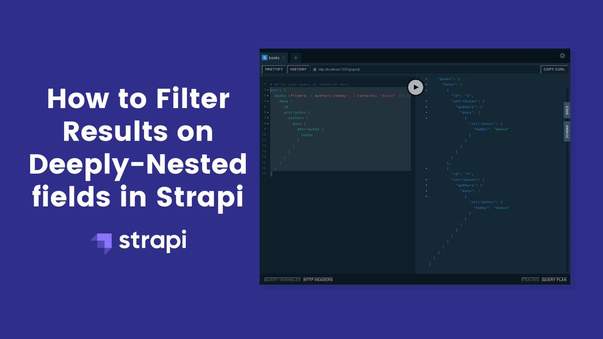 strapijs's tweet image. Learn about different ways to deeply filter results using Strapi’s #REST, Entity Service, #QueryEngine and #GraphQL API 🔗

✍️: @yvesdo

strp.cc/3JXawlN