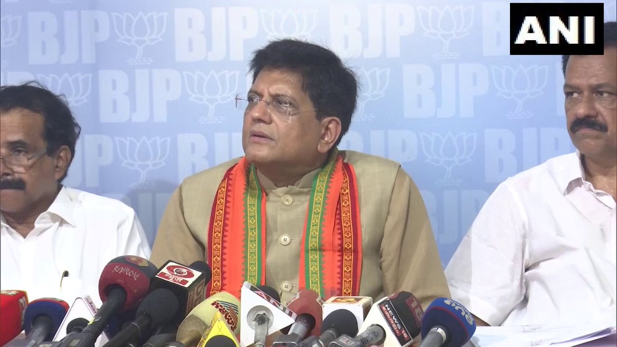 ANI's tweet photo. Kerala | Foreign office (MEA) has come out with clarification &amp; BJP has taken necessary actions. We lead the world, we'll continue to lead the world. We have a good relationship with these countries &amp; it will continue: Union Min Piyush Goyal on statements of Gulf countries (7.06) https://t.co/lR6Ktc9Bsq
