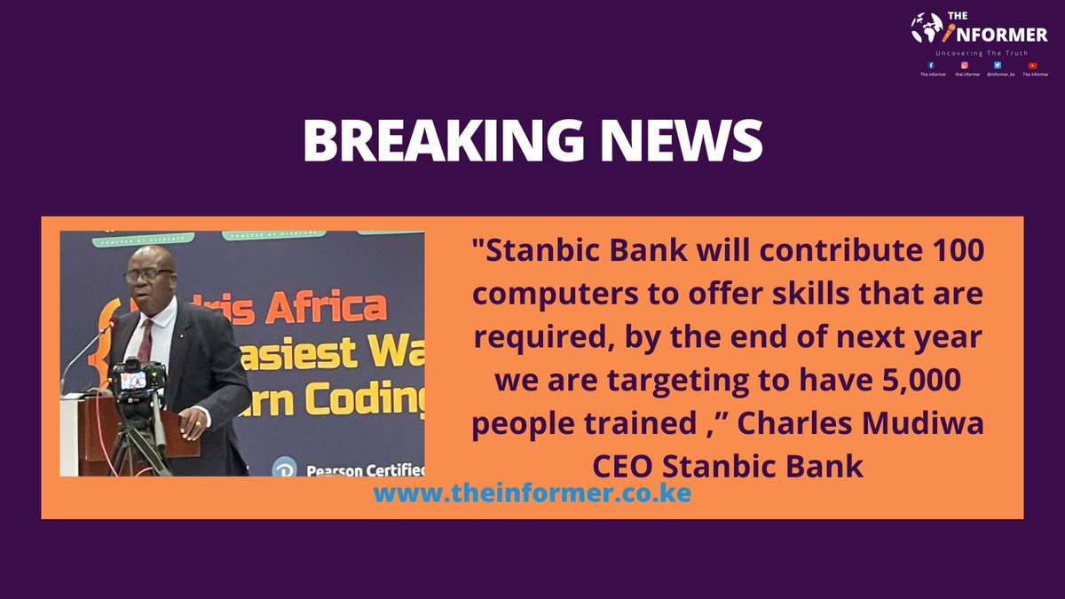 Informer_ke's tweet image. The Informer News Alert!!!
theinformer.co.ke 
@StanbicKE @AfricaKodris @KICDKenya @MoICTKenya @CA_Kenya
#KodrisAfricaLaunch  #DemocratizeCoding