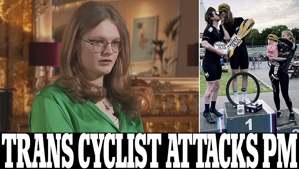 DailyMail's tweet photo. Transgender cyclist reveals she received threats of violence after PM said 'biological males shouldn't compete in women's sports' https://t.co/YwZXvaZPNj https://t.co/7lOs9GA6l9