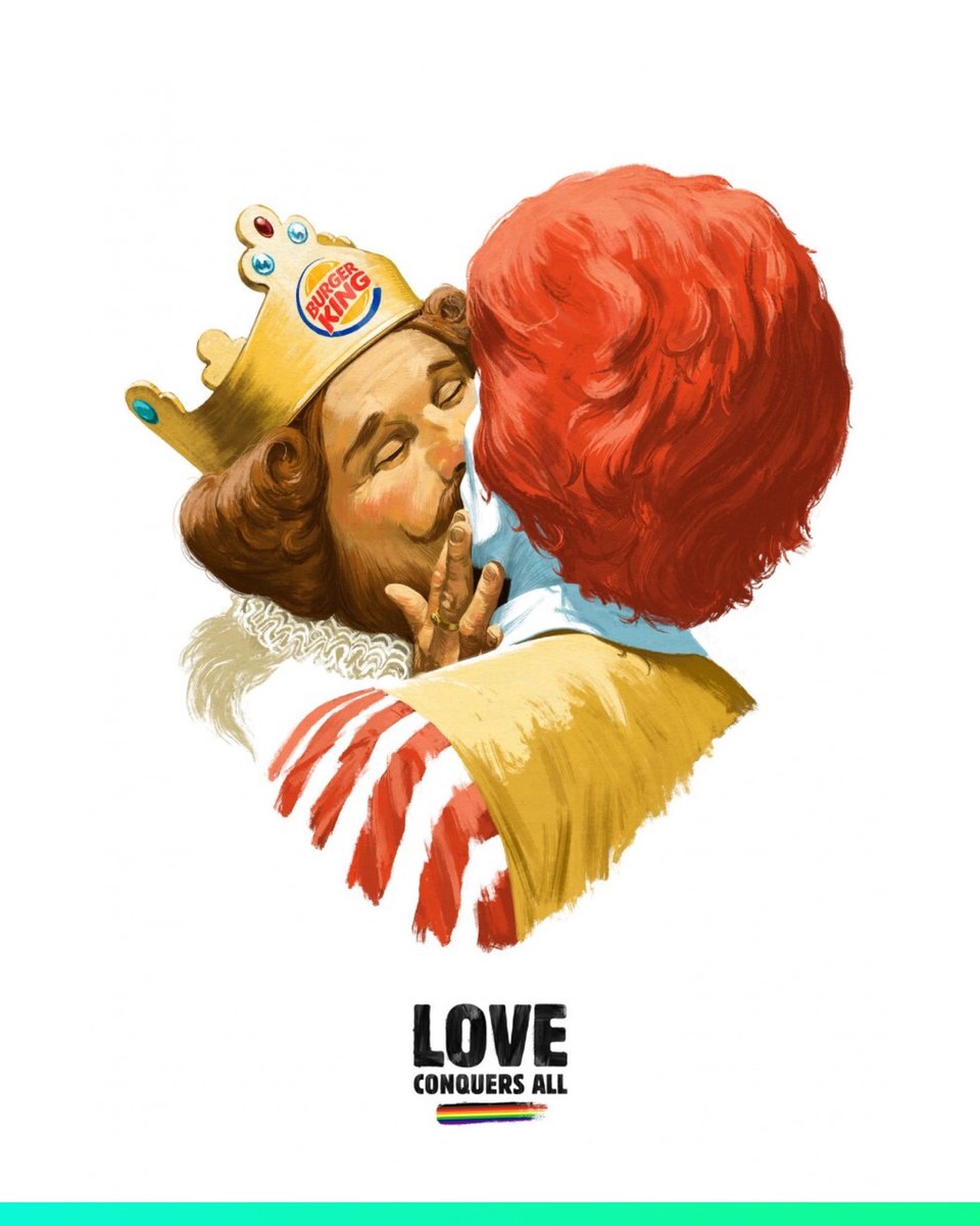 Burger King joined Helsinki's annual Pride Week celebration in 2020 with the cutest creative.

It featured the iconic mascots of both brands making out with each other.

The all imp message being - love always wins, even over your biggest rival.

#pride #pridemonth #loveislove https://t.co/QMIXJ2NFDy