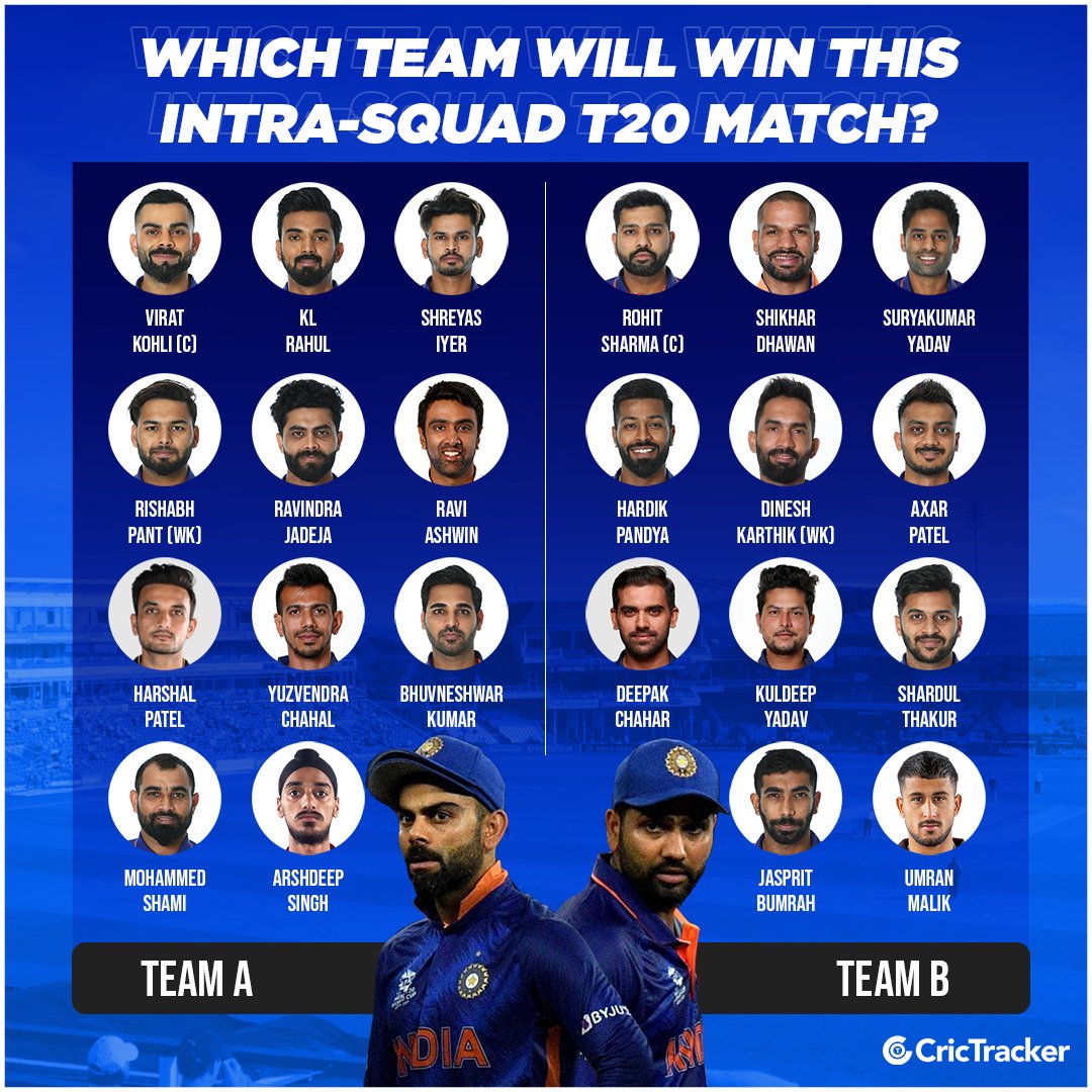 Cricketracker's tweet photo. Virat Kohli or Rohit Sharma, which team can win the intra-squad T20 match? 🤔

#ViratKohli #RohitSharma #IndianCricket #BCCI #T20 #Cricket #CricTracker https://t.co/U6oIdXMTtI