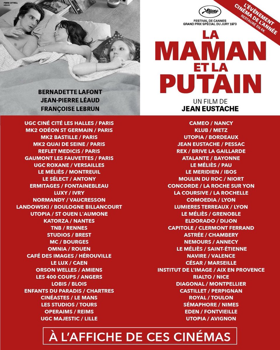 ÉVÉNEMENT !

50 ans après le début de son tournage, LA MAMAN ET LA PUTAIN de Jean Eustache est à l’affiche en version restaurée 4K dans 60 salles !

Trouvez une séance près de chez vous ➲ bit.ly/SeancesLMLP