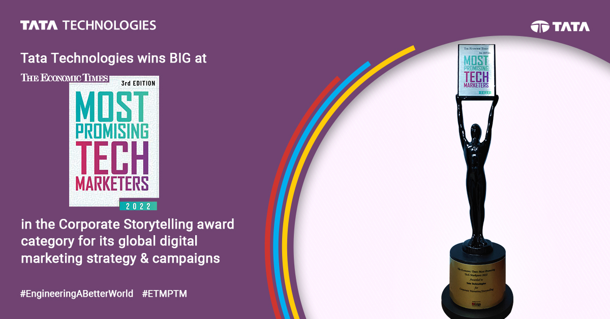 TataTech_News's tweet photo. 🥇 🎉 🙌 🥂 🤸 🙏

We are thrilled to win the Best Corporate Storytelling award 🏆 at @EconomicTimes Most Promising Tech Marketers 2022. It's a great endorsement of our digital marketing strategy and our #OneTeamWithCustomers approach.

#EngineeringABetterWorld #ETMPTM https://t.co/L2dXY8XNWK