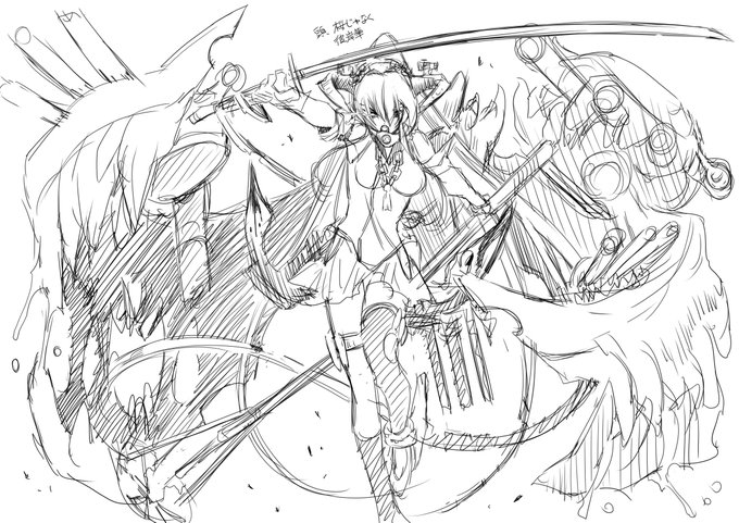久しく離れておりますが大和改二とか来るのか…その昔深海棲艦大和ってのをラフ描きしました。 