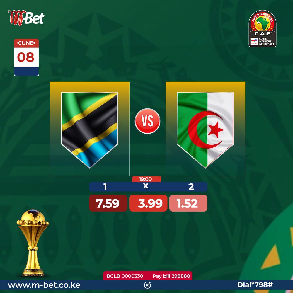 #AFCON2023Qualifiers Match Day! 🇹🇿 #Tanzania haven't won in their last 3 games against Algeria. 🇩🇿 #Algeria haven’t lost in their last 11 away matches. Cheza na M-Bet leo m-bet.co.ke au Piga *798#