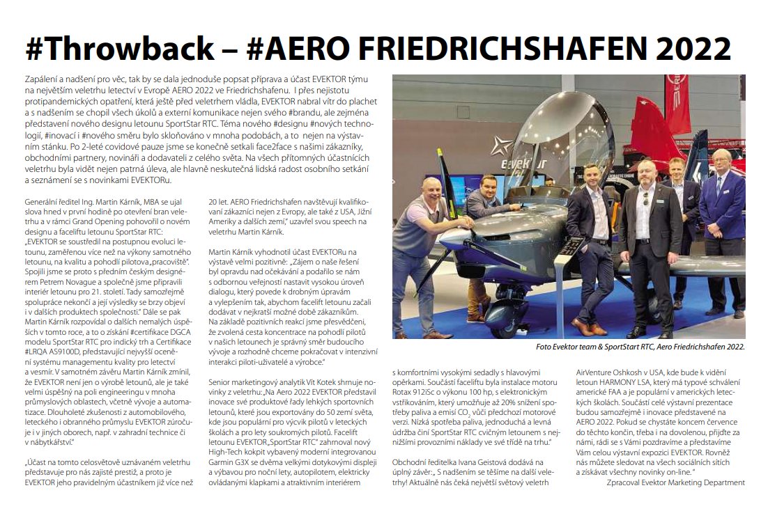 EvektorAircraft's tweet photo. We published an article on aircraft industry yesterday. Thanks to @hospodarky.
#aircraft #aircraftindustry #evektor #evektorgroup #harmony #sportstar #aerofriedrichshafen #oshkosh #expo #evenbetternow #innovation #design #novaguedesign #aviation https://t.co/zFNw0MEwJ7