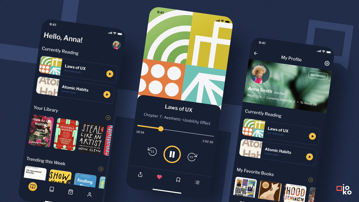 8y5studio's tweet photo. Check out our latest App concept design for Ioko, an audiobook app that offers a wide range of books to listen to while you work, drive, cook… 🎧 📖
Stay tuned for more!✌🏻
#8y5studio #appdesign #uiuxdesign #UserExperience #design #inspo #uidesign #uxui https://t.co/SvHEHMltjc