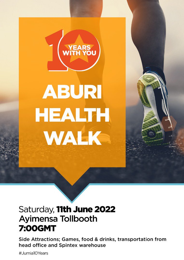 1Mr_Wazza's tweet photo. How we begin the anniversary celebrations! Yes, the healthy way 💪 
All customers, vendors,partners, employees, stakeholders are cordially invited #10yearswithyou #Jumia https://t.co/TBGtZFN56K