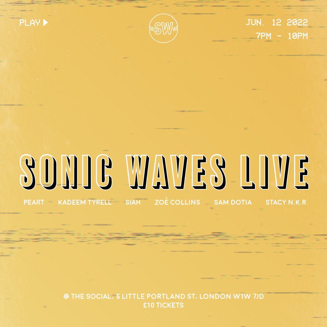 Very excited to be back putting on <a href="/sonicwavesuk/">Sonic Waves</a> live! If you’re looking for a chilled Sunday vibe listening to great artists from world of R&amp;B/Soul, Jazz &amp; Hip-Hop then Sonic Waves Live is the place to be this Sunday ❤️‍🔥

Tickets: bit.ly/sw-live-june