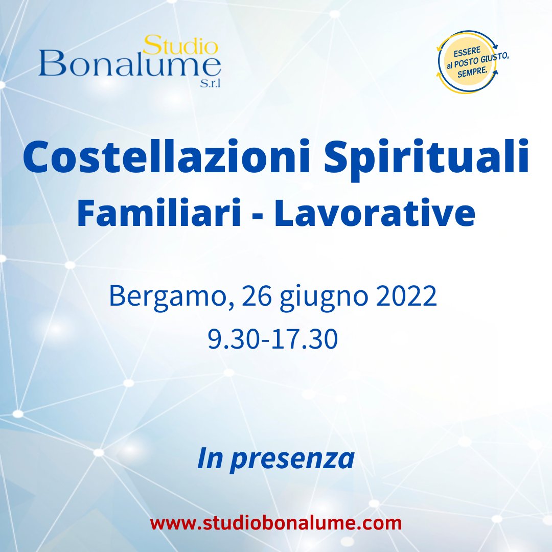 Per iscriversi: segreteria@studiobonalume.com

#costellazionifamiliari #costellazionilavorative #businessconstellations #riconciliazione #interconnessione #crescitapersonale #famiglia #alberogenealogico #berthellinger #bergamo #benessere #gratitudine #relazioni