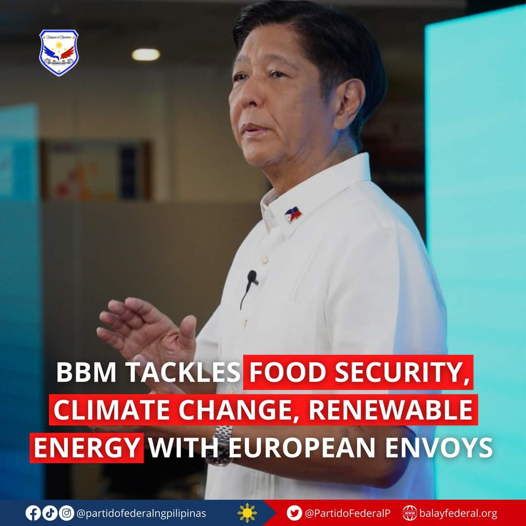 PartidoFederalP's tweet photo. President-elect @bongbongmarcos discusses with European envoys how PH-Europe can work together to address food security, climate, and renewable energy.

#PartidoFederalngPilipinas https://t.co/RxuM5Owkod