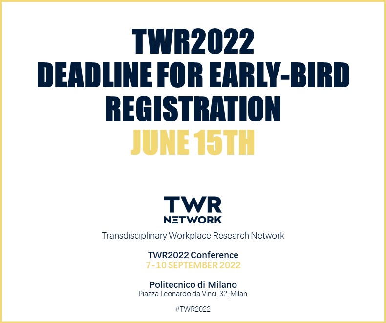 The deadline for online EARLY BIRD registration for the upcoming #TWR2022 Conference <a href="/polimi/">Politecnico di Milano</a>  is just around the corner!
It will be possible to take advantage of the early bird fee by June 15th, 2022: ONLY #1 WEEK LEFT!
Register at this link: lnkd.in/eiAK_YhZ.