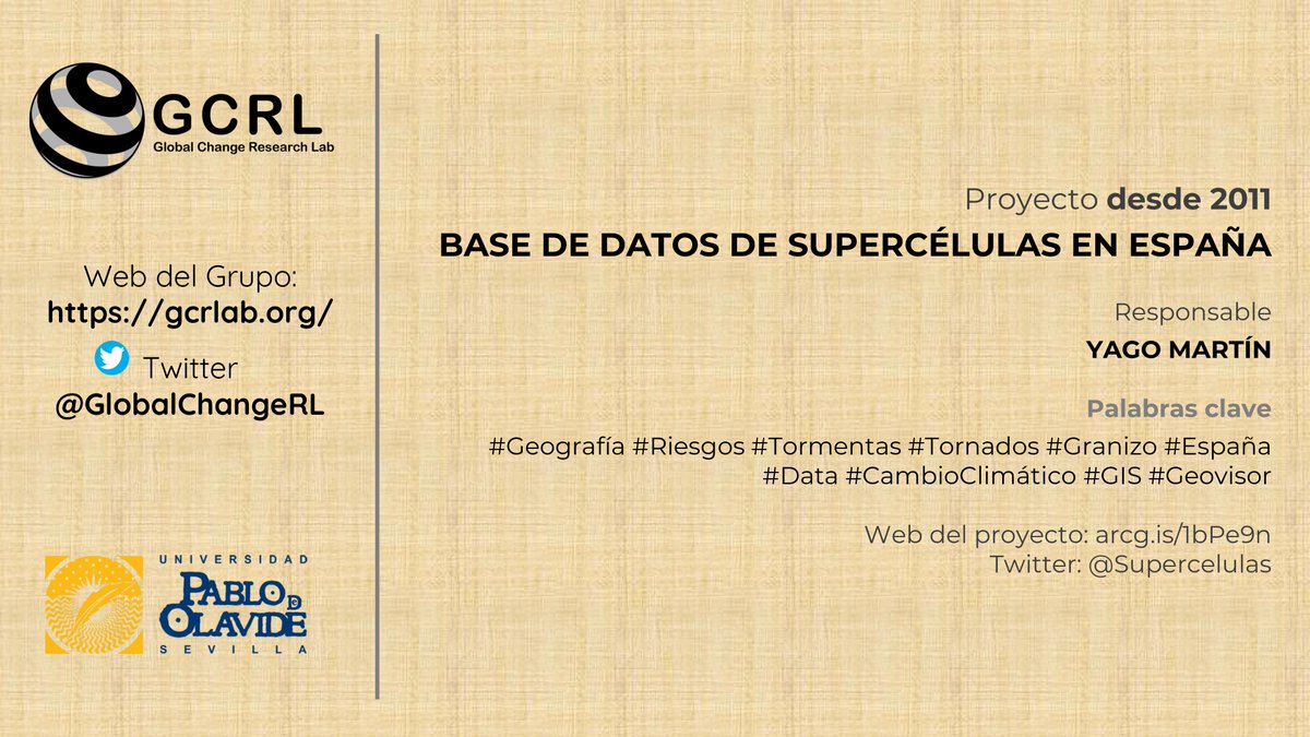¿Conoces los proyectos que desarrollan los miembros del Global Change Research Lab?
16/16: Base de datos de <a href="/Supercelulas/">🌩️🌪️_Supercélulas_🌪️🌩️</a> en España de <a href="/ymart92/">ymart</a> Consúltala en arcg.is/1bPe9n
bit.ly/3qPzhta 
#Geografía #Riesgos #Tormentas #Tornados #Geografía #GIS