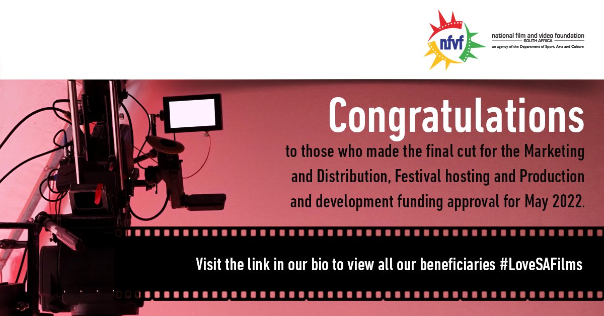 Congratulations, you've made the cut! 
It gives us great pleasure to announce the Festival Hosting, Marketing &amp; Distribution &amp; Production &amp; Development funding approvals for May 2022. Thank you for applying! 

View all our beneficiaries here: ow.ly/B7w850Js42s #LoveSAFilms