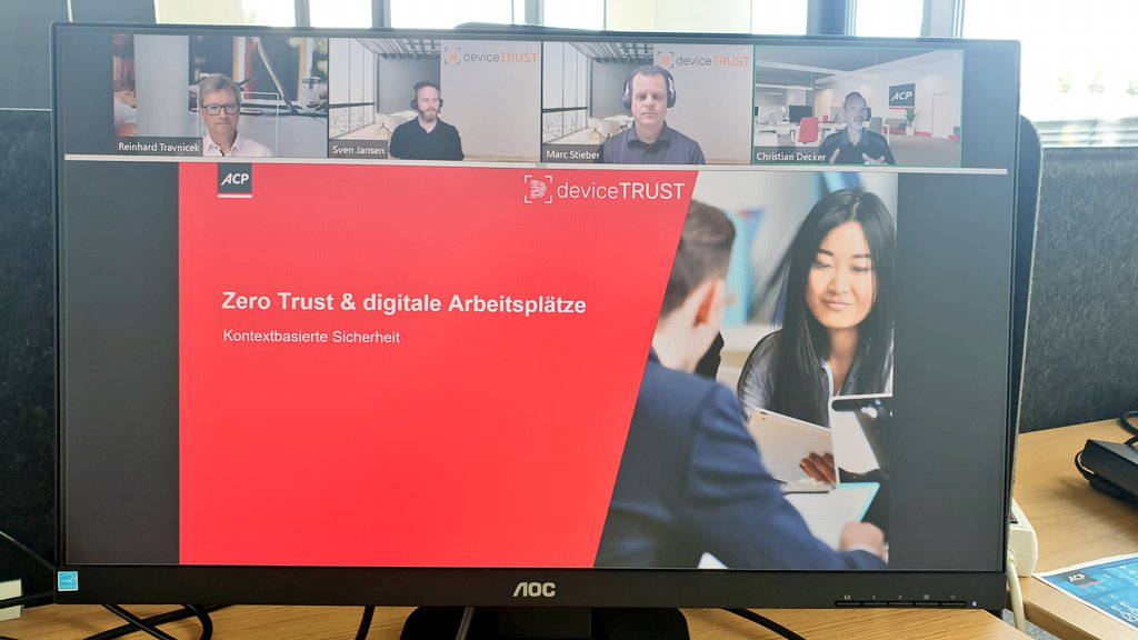 We are live! #ACPwebinar on  #ZeroTrust Happy to be part of this expert team! 😉 

@derdecker speaking about #MFA
No backup no mercy
- @jansvensen 👏

Big shoutout to my marketing Buddy Stephan from @deviceTRUST! 🤗
