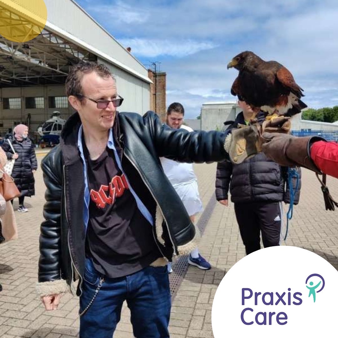 praxiscare's tweet photo. Our Mulhuddart Day Service team recently had the opportunity to explore the Baldonnel Aerodrome in Southwest Dublin. ☺️

The guys had a brilliant day &amp; a few were even brave enough to hold the resident falcon! 🤍 @HSELive 

#IntellectualDisabilityAwareness https://t.co/CyRxz3Ot6J