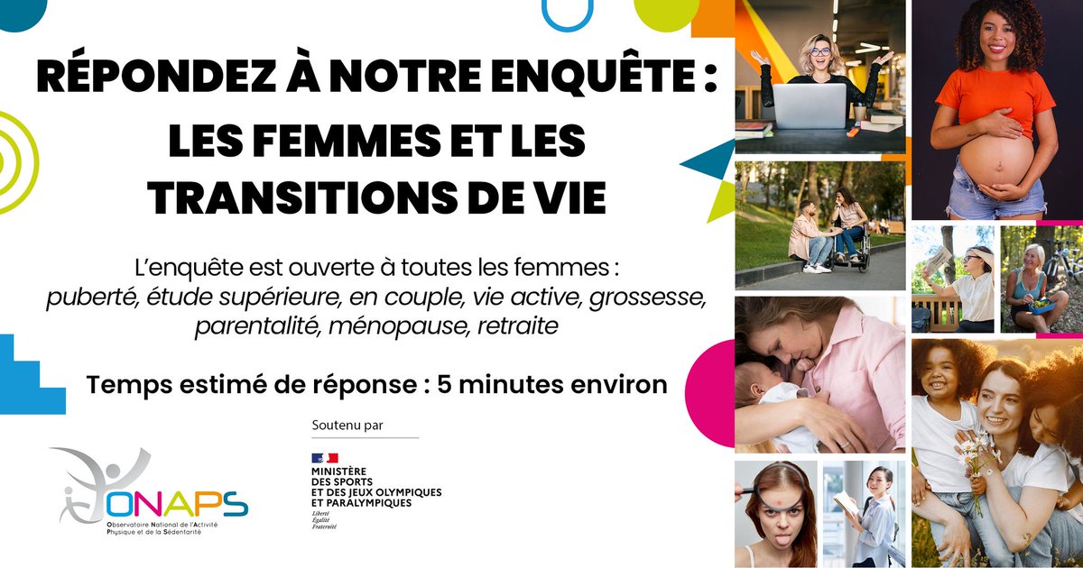Onaps_officiel's tweet photo. [Enquête Onaps - A diffuser largement] 📢

Lancement de notre enquête "Les femmes et les transitions de vie" 👀

➡️ https://t.co/ukm0WETKwf

L'objectif ❓ Identifier les freins à la pratique d'activités physiques et sportives à certains moments de transition de la vie d'une femme https://t.co/80E5JQJ3IB