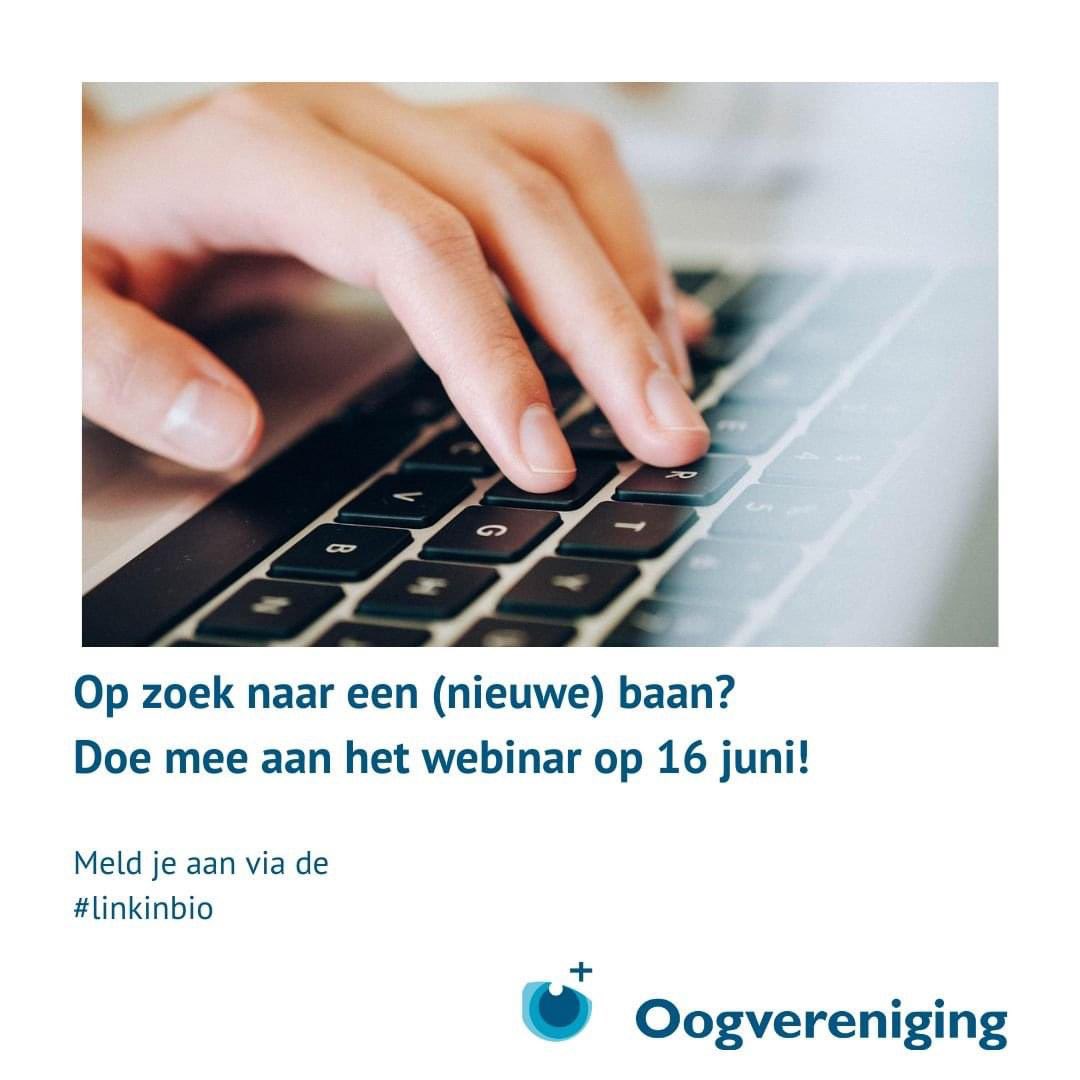 Oogvereniging's tweet photo. Welke aanpak is voor jou de beste om een (nieuwe) baan te vinden. Doe mee aan het webinar Op zoek naar een nieuwe baan dat we op 16 juni samen met @Bartimeusnieuws, @KonVisio en @CtalentsNL organiseren.
https://t.co/Je98By807P https://t.co/ptYM8dddQa