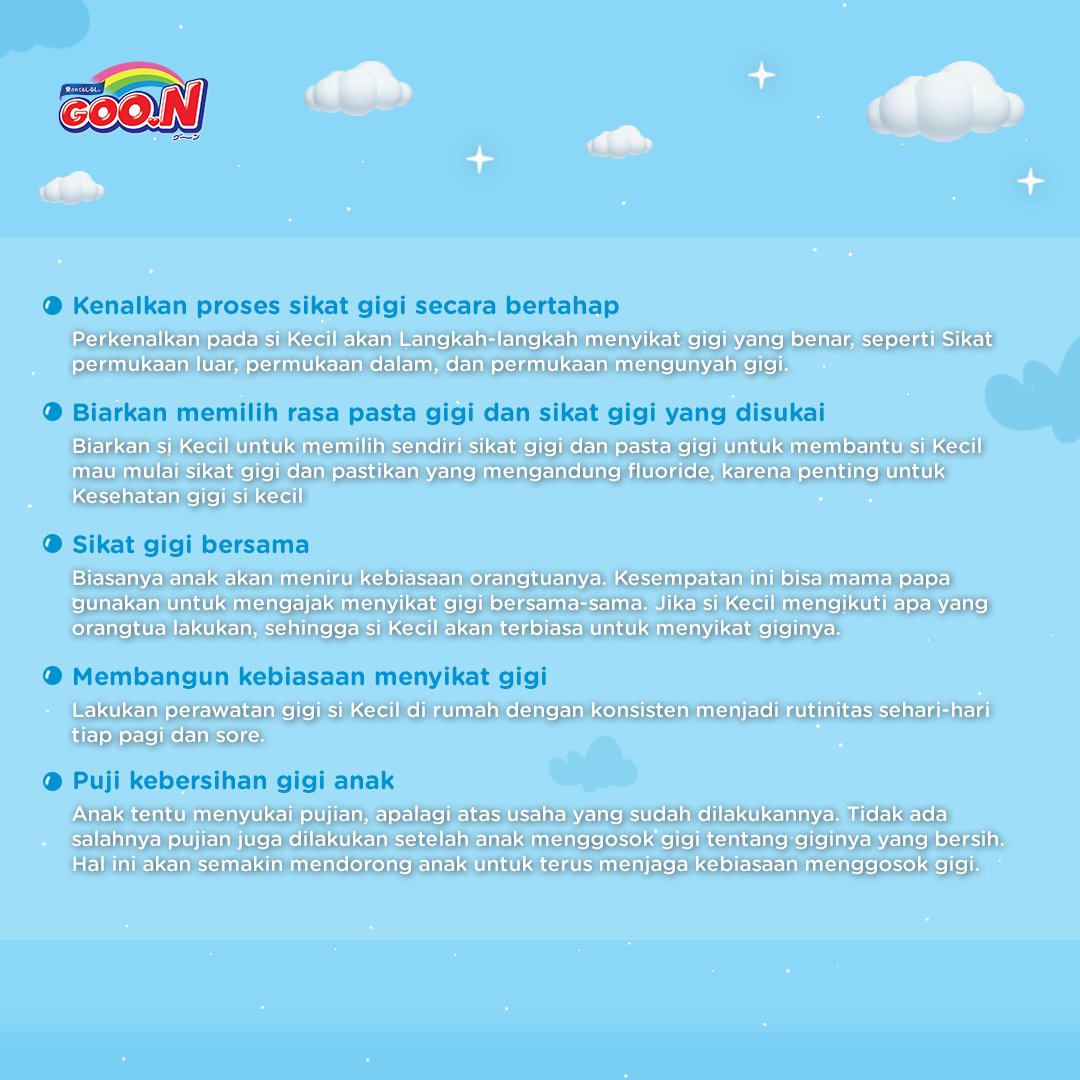 GOON_Indonesia's tweet photo. Merawat Kesehatan mulut dan gigi sudah menjadi hal yang lumrah bagi orang dewasa. 
Supaya Si Kecil semakin bersemangat untuk belajar menyikat gigi hingga rutin, cobalah ikuti cara mengajarkan menyikat gigi pada Si Kecil berikut ini. Semoga bermanfaat ya, Ma!
#GoonIndonesia https://t.co/Gj6eUA16BA