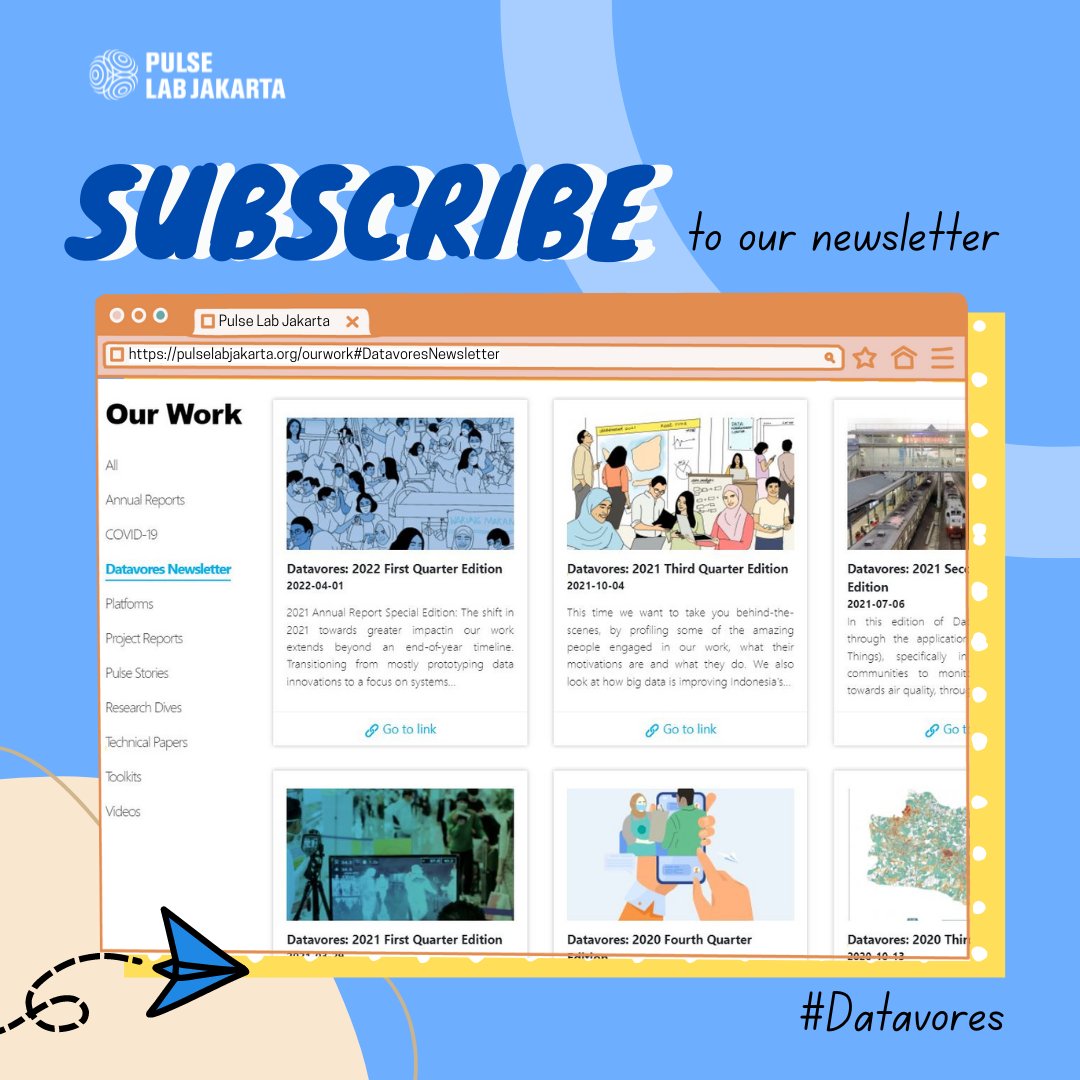 UNGlobalPulseAP's tweet photo. 📩Subscribe to #Datavores our quarterly newsletter! It's not just a highlight of work and latest updates, but also profiles the amazing team members who make all of what we do possible!
All past editions are archived here:
https://t.co/wB5HQeh5XJ https://t.co/4h55ZHCL77