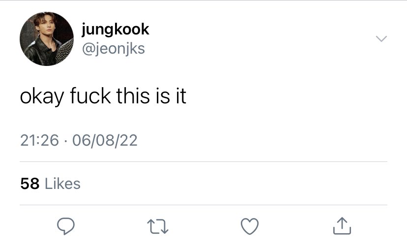 jikookluvers's tweet photo. a #jikookau where…

Jungkook is planning to confess his feelings to his best friend Jimin through sending him song lyrics. https://t.co/ZAQ2mrTDVG