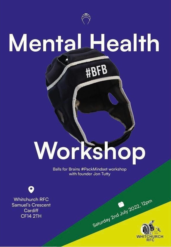 We are delighted to welcome <a href="/ballsforbrainz/">Balls For Brains</a> to <a href="/Whitchurch_RFC/">Whitchurch RFC</a> for a mental health workshop on Saturday 2nd July. Free entry to all members of the club!