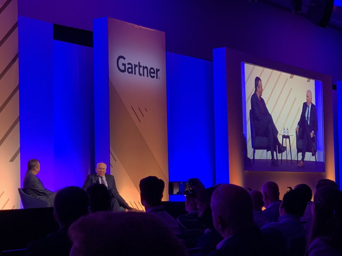 StamusN's tweet photo. Fascinating #GartnerSEC keynote discussion with John Brennan, former #CIA director, on public-private partnerships https://t.co/AbH2JQbvQd
