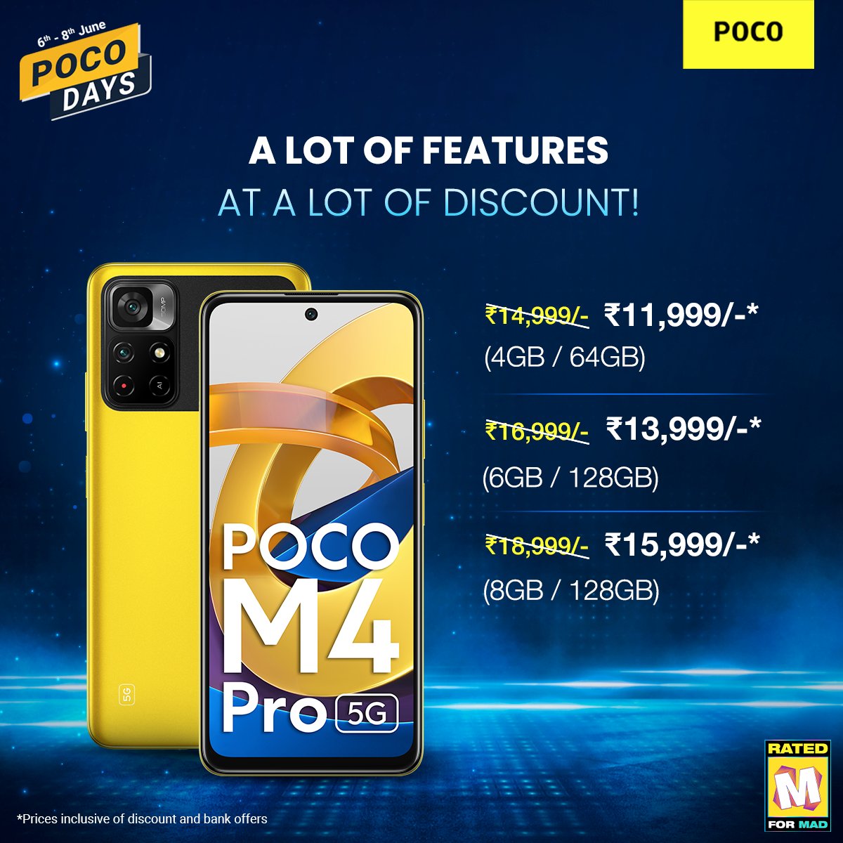IndiaPOCO's tweet photo. We’re making our prices irresistible! Get yours today at @Flipkart: https://t.co/MZiPMHaUwQ https://t.co/5cxFKsX7yk