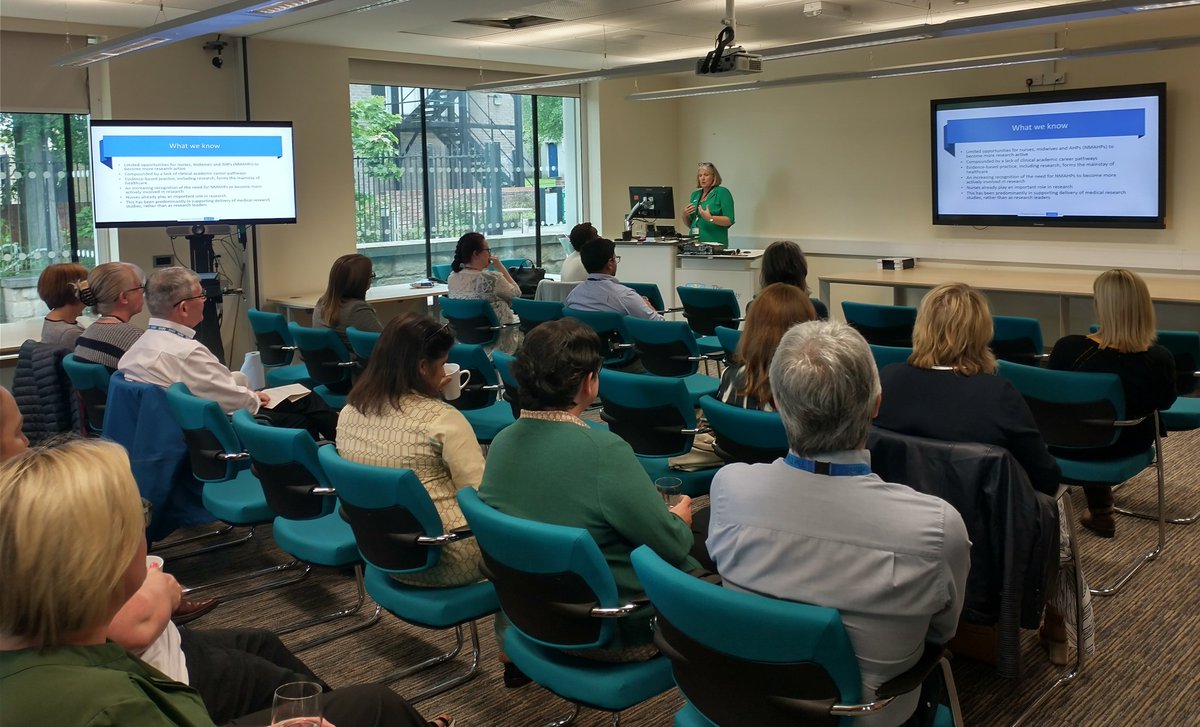 SheffieldBRC's tweet photo. Today we are celebrating the success of our nurses, midwives and allied health professionals who are graduating from their research internship programmes! Professor Diana Greenfield is introducing the afternoon of presentations and networking. Congratulations graduates 👏👏 https://t.co/rrDMRXM5uJ
