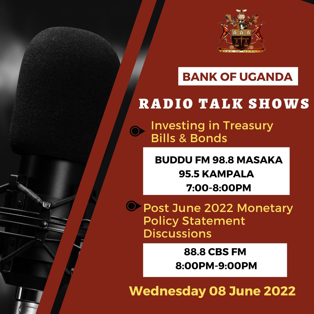 #BOURadioTalkShows tonight on @radiobuddu98 & @cbsfmradio. 

📻Tune in. #BOUMPS #UgandaTBills #UgandaTBonds