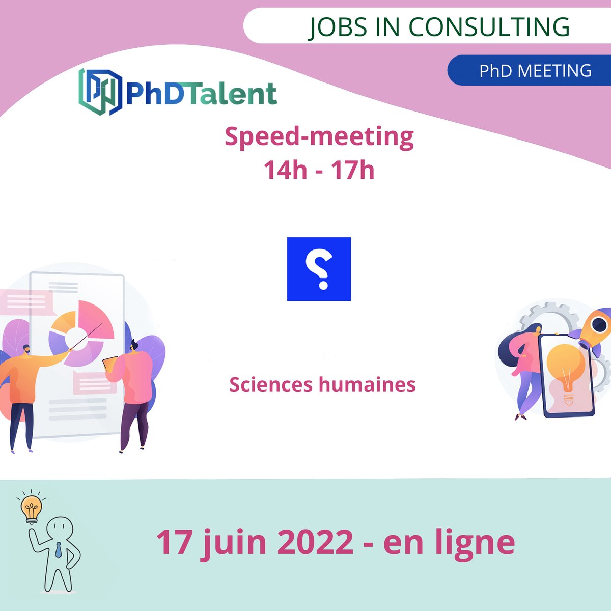 📢 Le 17 juin, lors de notre PhDMeeting "Job Fair", <a href="/ask4themoon/">Ask for the moon</a> organise un speed-meeting de 14h à 17h sur la plateforme <a href="/PhDTalent/">PhDTalent</a> !

Pour rappel, ils sont à la recherche de profils en #sciences #humaines !

Pour y candidater :
👉 bit.ly/3NfPoco