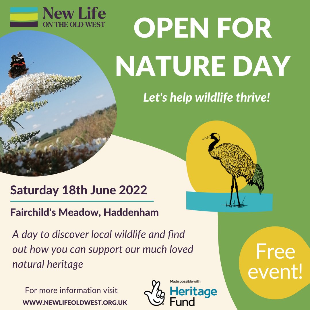 Our first Open for Nature Day is nearly here! 👏

On Saturday 18th June - join us at Fairchild's Meadow in #Haddenham for a day to discover local #wildlife and find out how you can support our much loved species!

Please share - everyone welcome! 😀 #newlifeoldwest