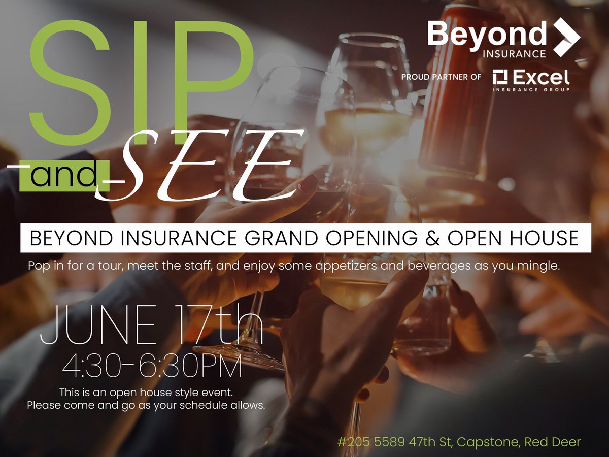 InsuranceRD's tweet photo. GRAND OPENING SIP & SEE!
We would love to give you a tour while you enjoy some appetizers and a custom cocktail.
4:30pm to 6:30 pm - Come & Go Mingle and tour
5:00 pm - Ribbon cutting with The Red Deer Chamber of Commerce
#grandopening #ShowMeBeyond https://t.co/1h6njHs8Uz