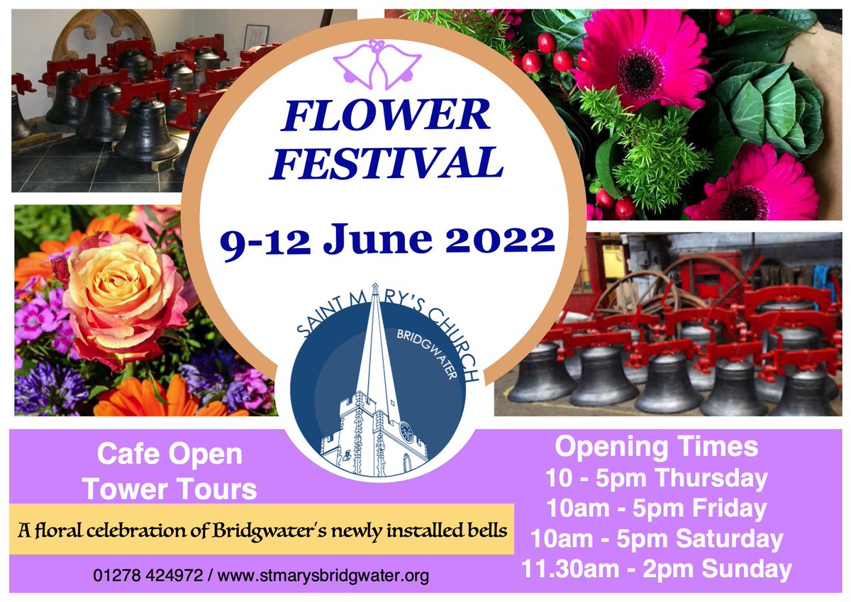 Our flower festival is starting tomorrow 9th June! A celebration to mark the completion of our historic bells project. All donations will go towards our work in the community. @TownBridgwater @Townmayor @VisitSomerset @bbcsomerset @SomersetLife @TauntonFS @BathWells @BWMercury