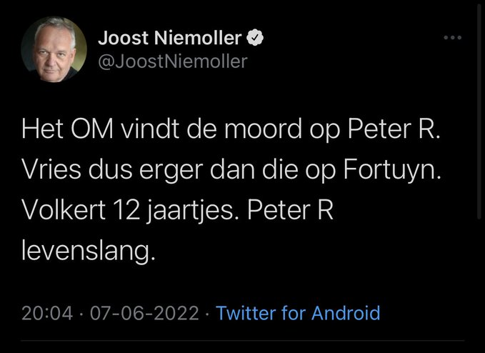 PGKroeger's tweet photo. De eis van het OM tegen de moordenaar van Fortuyn was exact even hoog als die nu aan de orde is. Journalist Joost heeft zaken even niet paraat. 🤡 https://t.co/g6z9d9Zbck