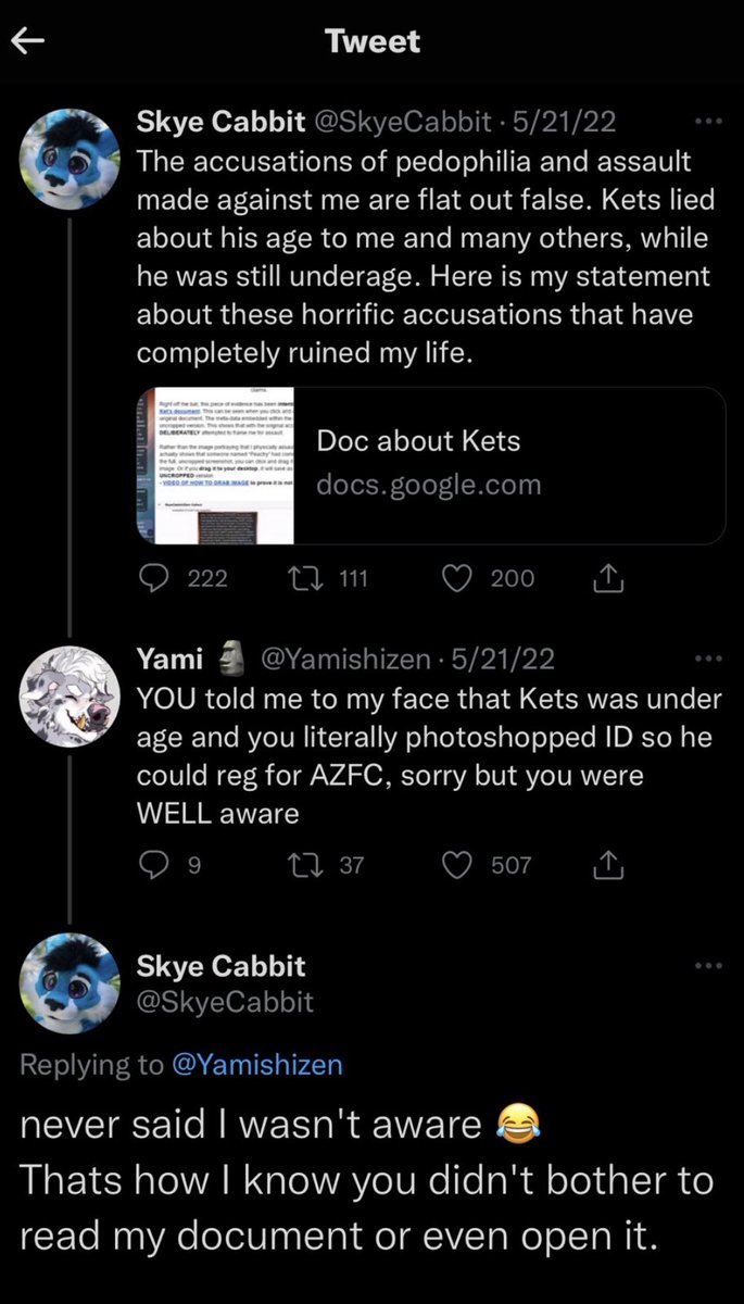 GrayIsAColour's tweet image. Just incase you want to see, Skye didn’t deny making the fake id for Ket when asked. Also again, she was the adult in the situation, there is a 7 year age gap between them. 

I’m sorry but if you defend her, your defending a groomer and thats disgusting.