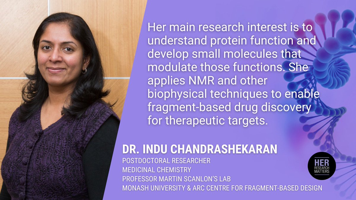#ResearcherInFocus Dr Indu Chandrashekaran specialises in biophysical & structural characterisation of proteins. She is a postdoc researcher in @ARC_CFBD. She has published over 25 peer-reviewed papers. #WomenInSTEM #WomenInScience #HerResearchMatters