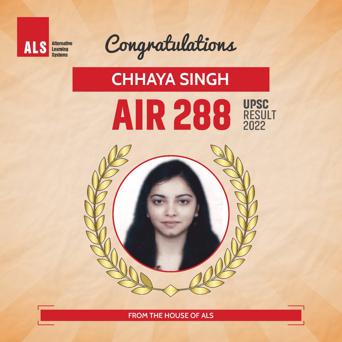 ALS_IAS's tweet photo. Congratulations
Chhaya Singh
AIR 288
UPSC Result 2022
#ALSIAS #IAS #iasresults2022 #upscresult2022 #upscexam #Topper #iasexam #UPSC #civilservices #upscias #cse #upsccse #AIR288 #ChhayaSingh https://t.co/ECkxSs2dEz