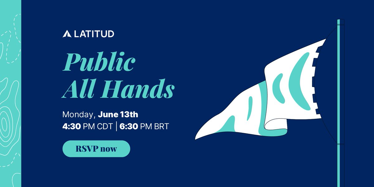 💬 Join our co-founders <a href="/brianrequarth/">Brian Requarth</a>, <a href="/ginag/">Gina Gotthilf</a> and <a href="/YuriDanilchenko/">Yuri Danilchenko</a> for a chat about: 

​• Updates on Latitud Fellowships, Products and the Fund
​• Knock-knock jokes
​• As to your Qs! 

SAVE THE DATE
🕑 WHEN: June 13th, 4:30pm CDT | 6:30pm BRT
📍 WHERE: lu.ma/AllHandsLatitud